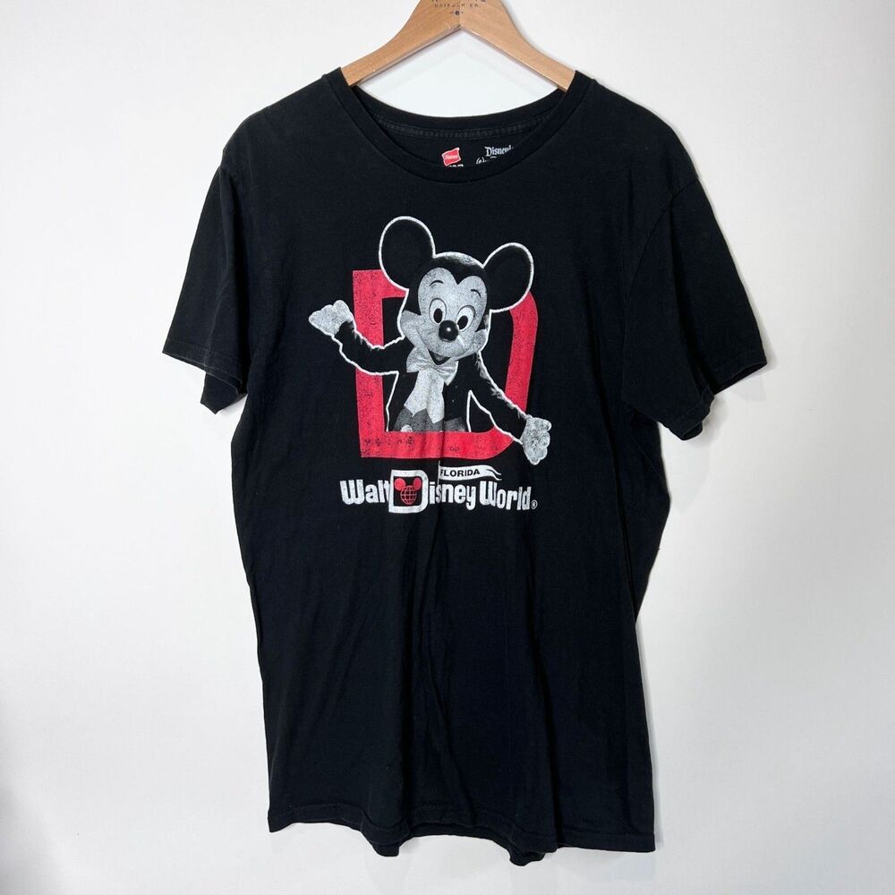 Disney World Graphic T-Shirt Black Short Sleeve Mickey Mouse Adult Size Large